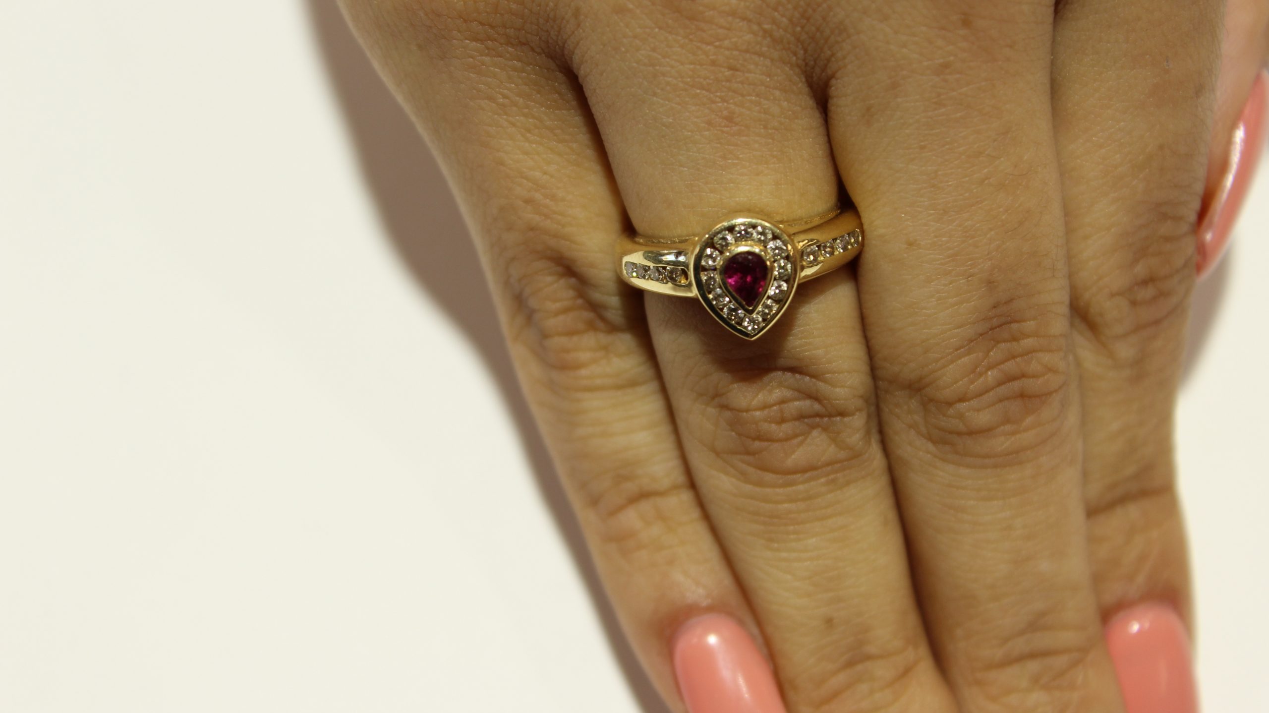Traditional Pear Shape Ruby Ring with Channel Set Diamonds (2.16cttw) AAAA  Quality