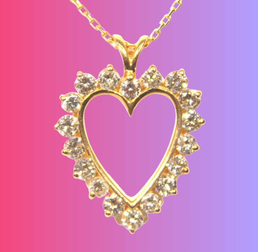Vintage 14 Karat Yellow Gold 0.75 Carat Diamond Heart Pendant Necklace -  WeilJewelry