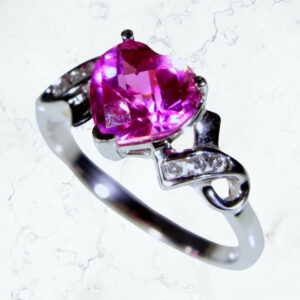 10kw Synthec Pink Sapphire & Diamond Fashion Ring