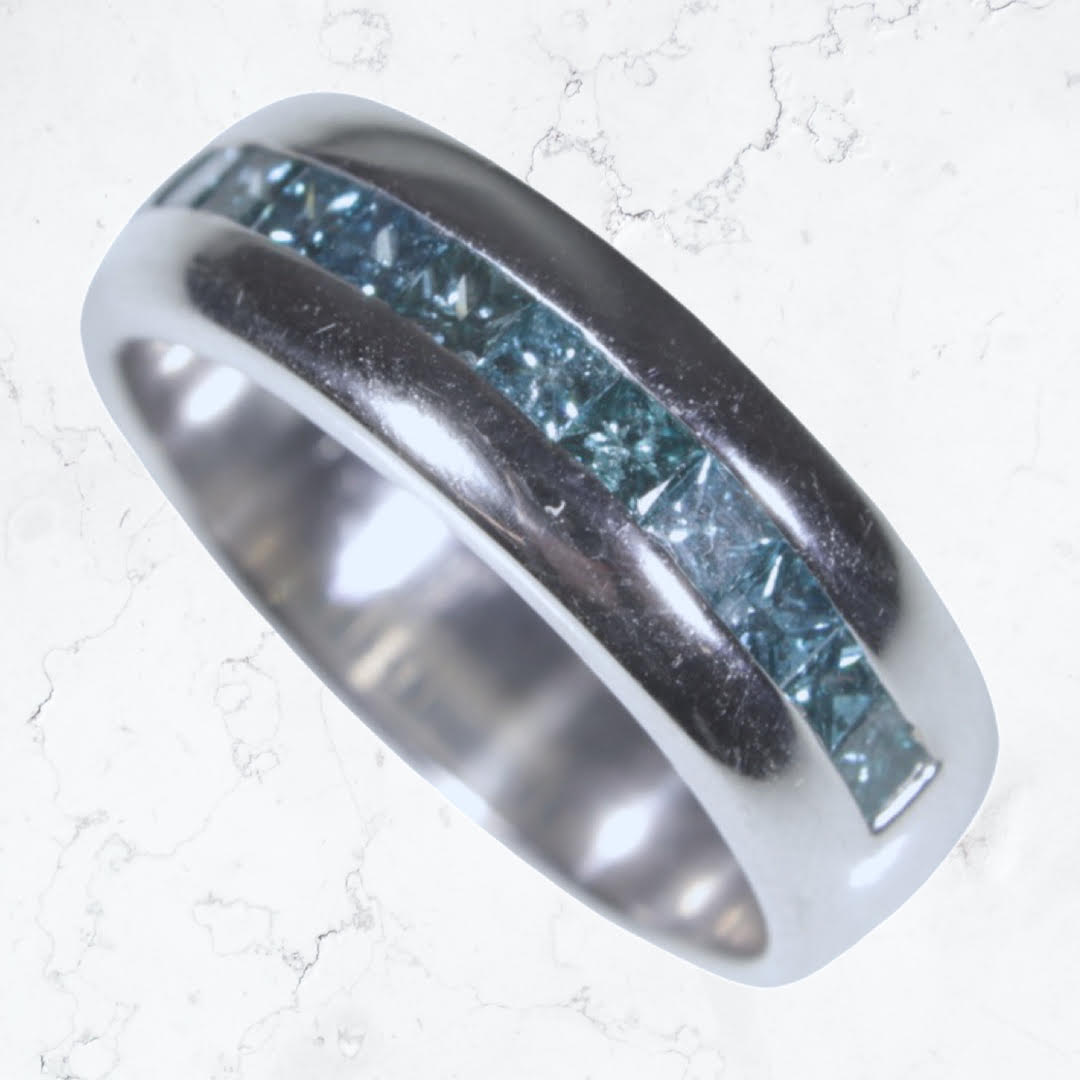 Edwardian Filigree Blue Diamond Ring in Platinum — Antique Jewelry Mall