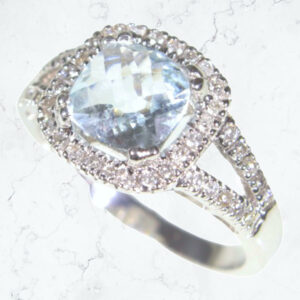 14k White Gold Aquamarine & Diamond Fashion Ring